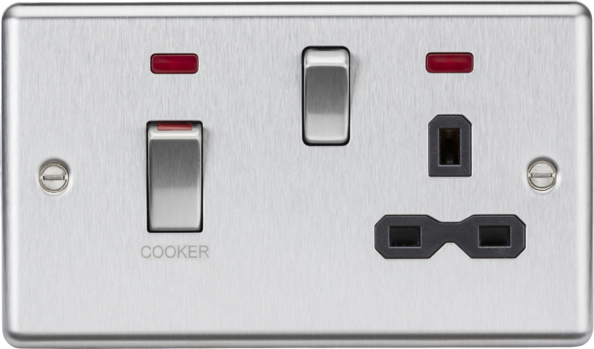 Brushed Chrome 45A DP Switch & 13A Socket with Neons