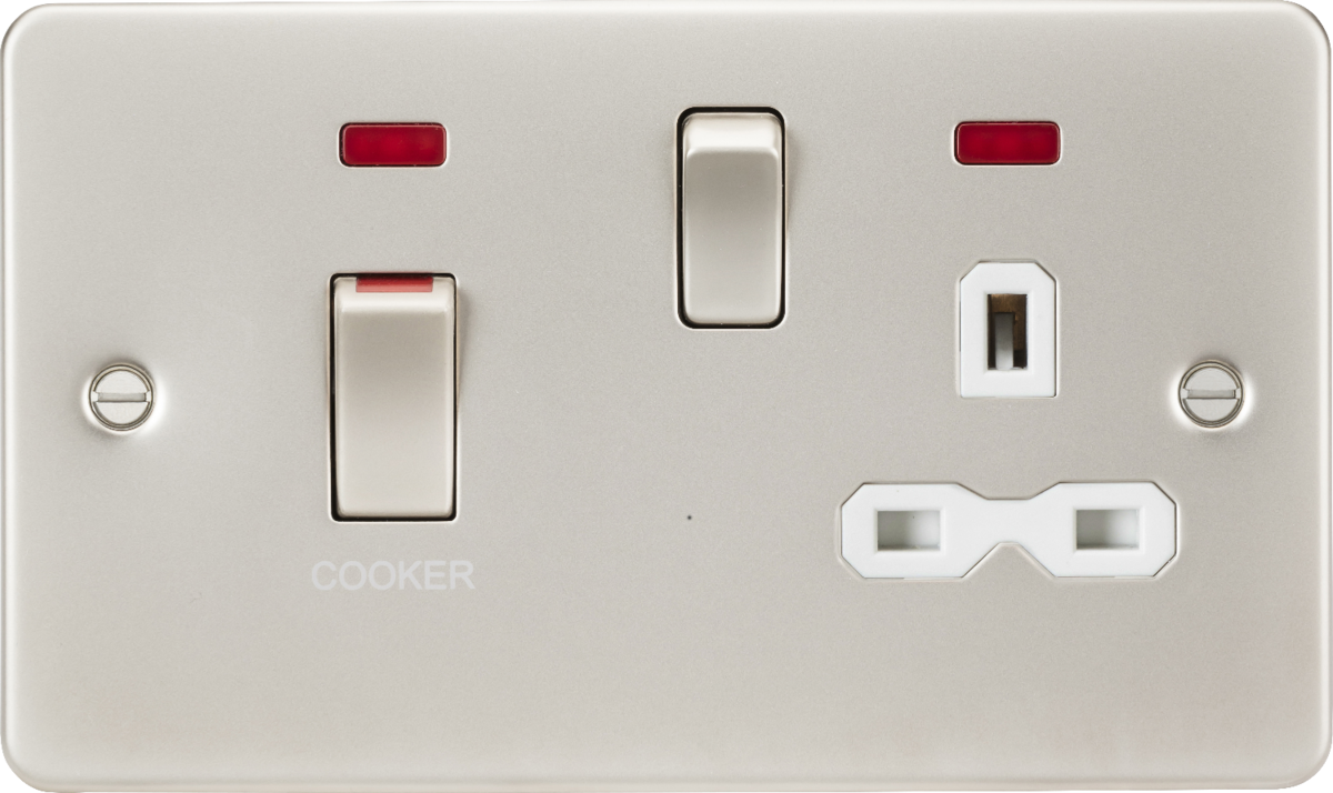 45A DP Switch & 13A Socket with Neons - Pearl with White Insert
