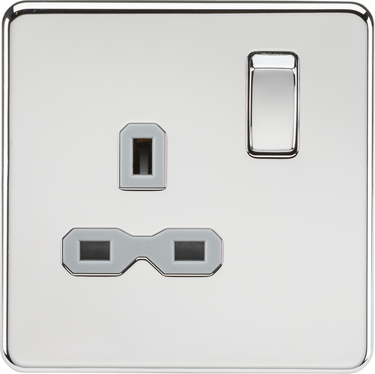 13A 1G DP Switched Socket - Polished Chrome with Grey Insert