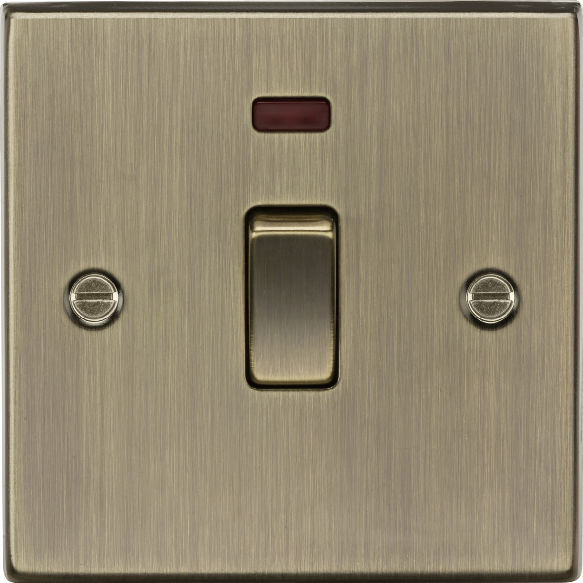 20A 1G DP Switch with Neon - Antique Brass