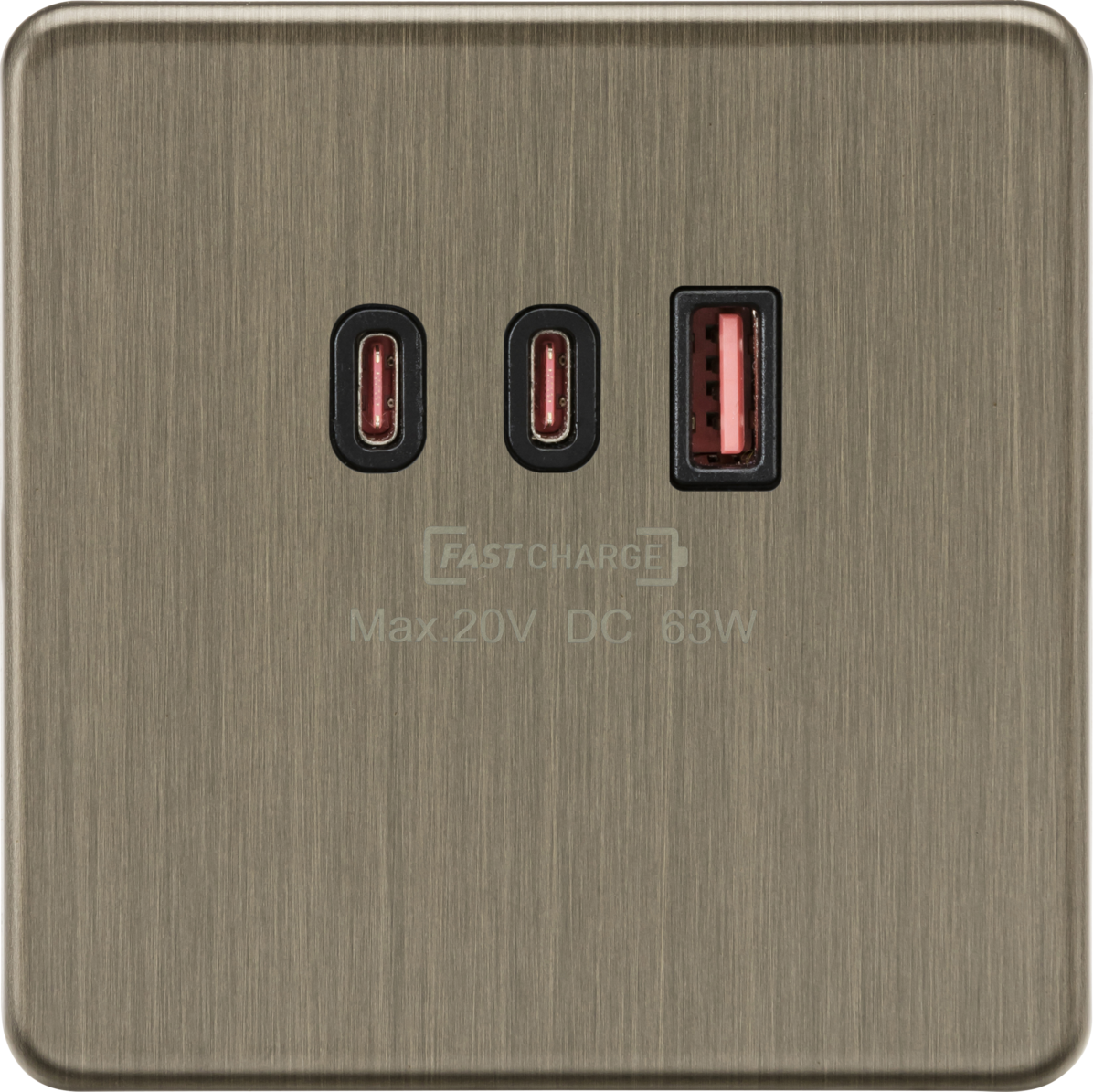 1G Dual USB-C and USB-A Charger Plate - Antique Brass