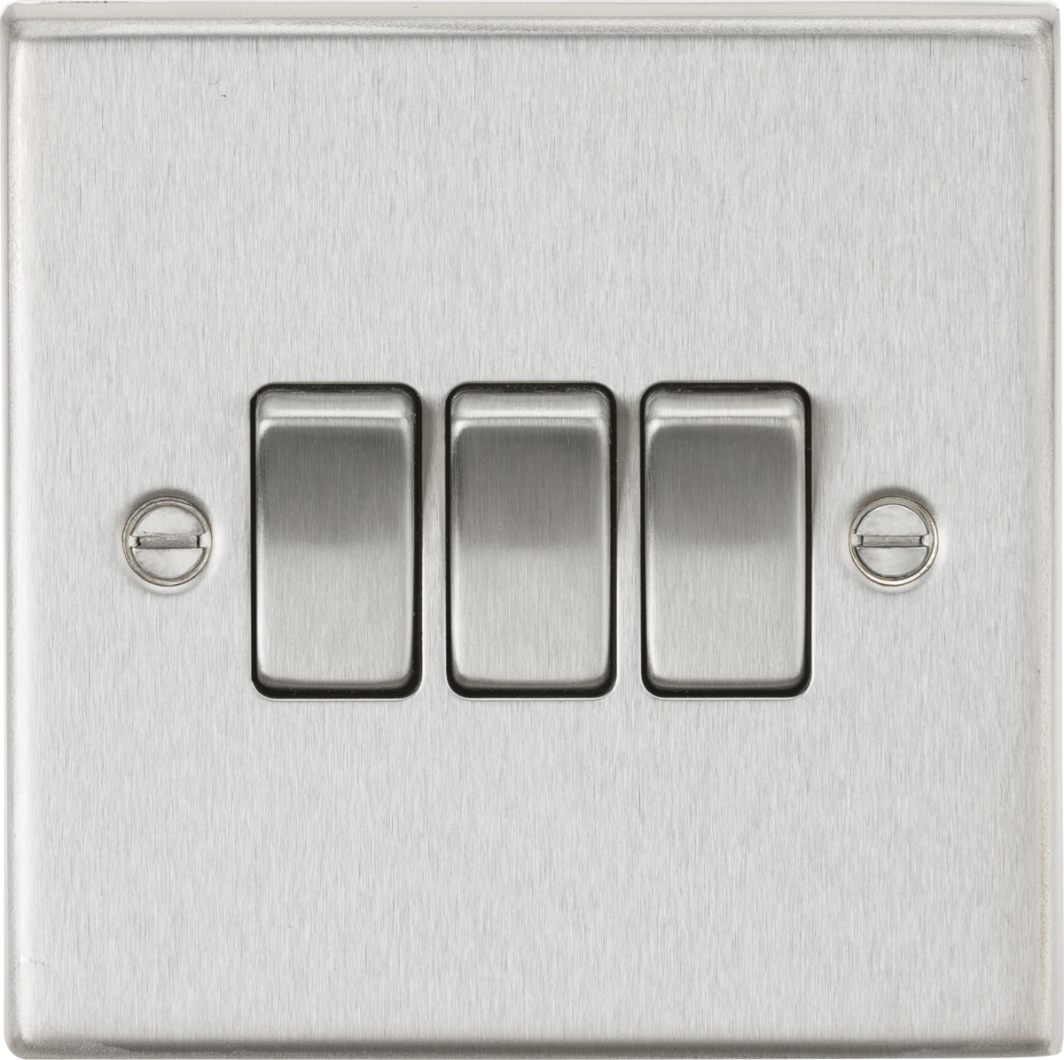 10AX 3G 2-way Plate Switch - Square Edge Brushed Chrome