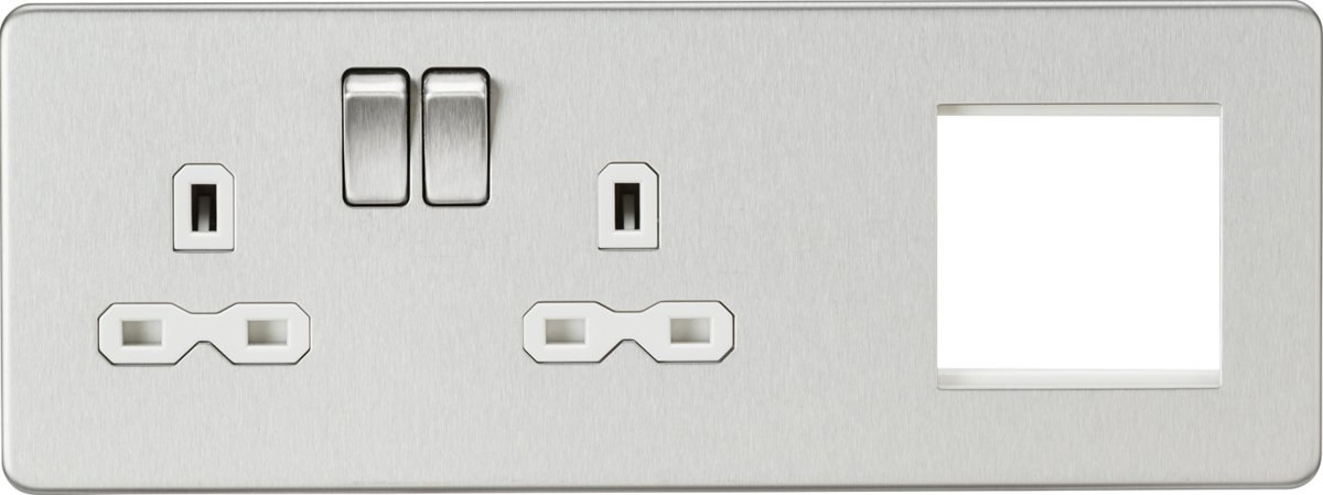 Brushed Chrome 13A 2G DP Socket + 2G Modular Combination Plate