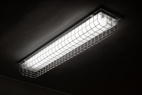Long fluorescent bulkhead lamp on the ceiling close up