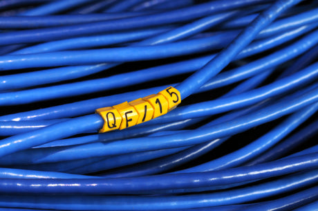 blue cable with yellow cable markers
