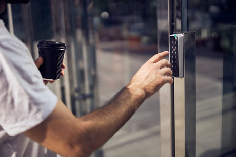 man using smart access on door 