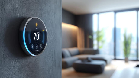 Smart Thermostat on Wall in Modern Home Interior
