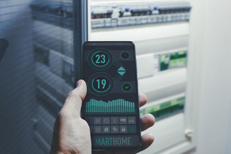 Smart home application on smartphone domotic technology automation remote control system concept