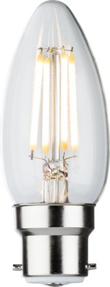 230V 4W LED BC Clear Candle Filament Lamp 2700K Dimmable