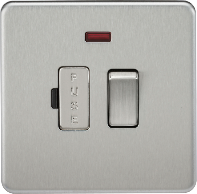 13A Switched Fused Spur Unit with Neon - Brushed Chrome