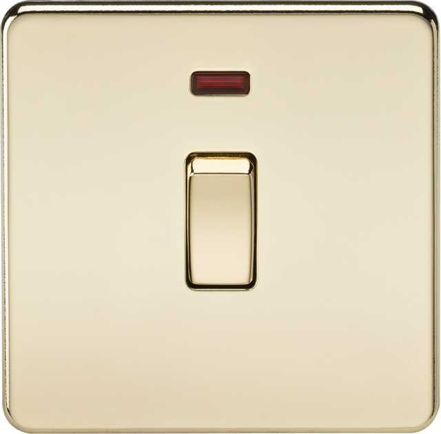 20A 1G DP Switch with Neon - Polished Brass