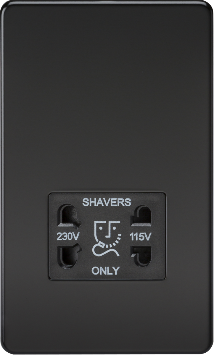 115V/230V Dual Voltage Shaver Socket - Matt Black with Black Insert