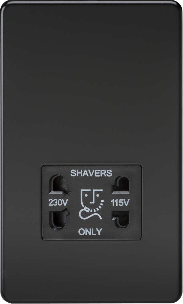 115V/230V Dual Voltage Shaver Socket - Matt Black with Black Insert