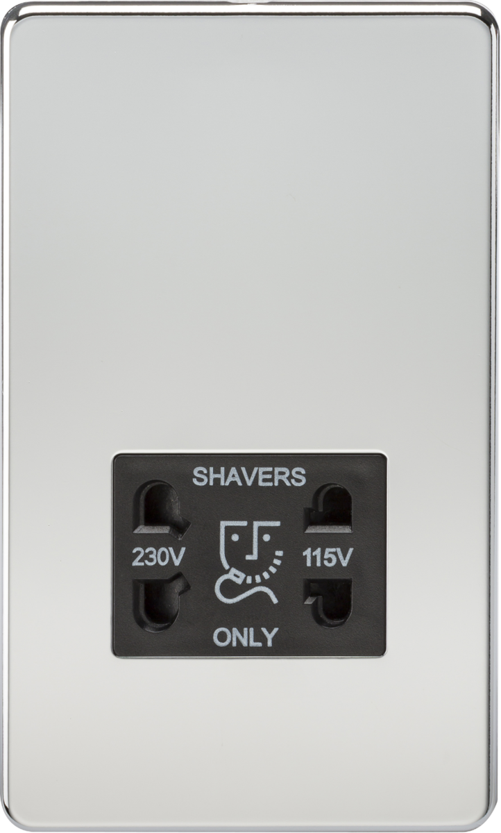 115V/230V Dual Voltage Shaver Socket - Polished Chrome with Black Insert