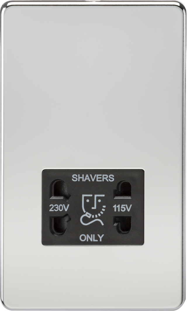 115V/230V Dual Voltage Shaver Socket - Polished Chrome with Black Insert
