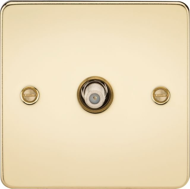 SAT TV Outlet Non-Isolated in Polished Brass - Stylish Flat Plate Design
