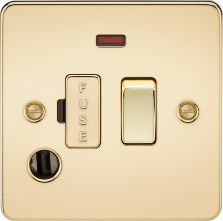 13A Switched Fused Spur Unit with Neon & Flex Outlet - Polished Brass