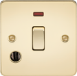 20A 1G DP Switch with Neon & Flex Outlet - Polished Brass