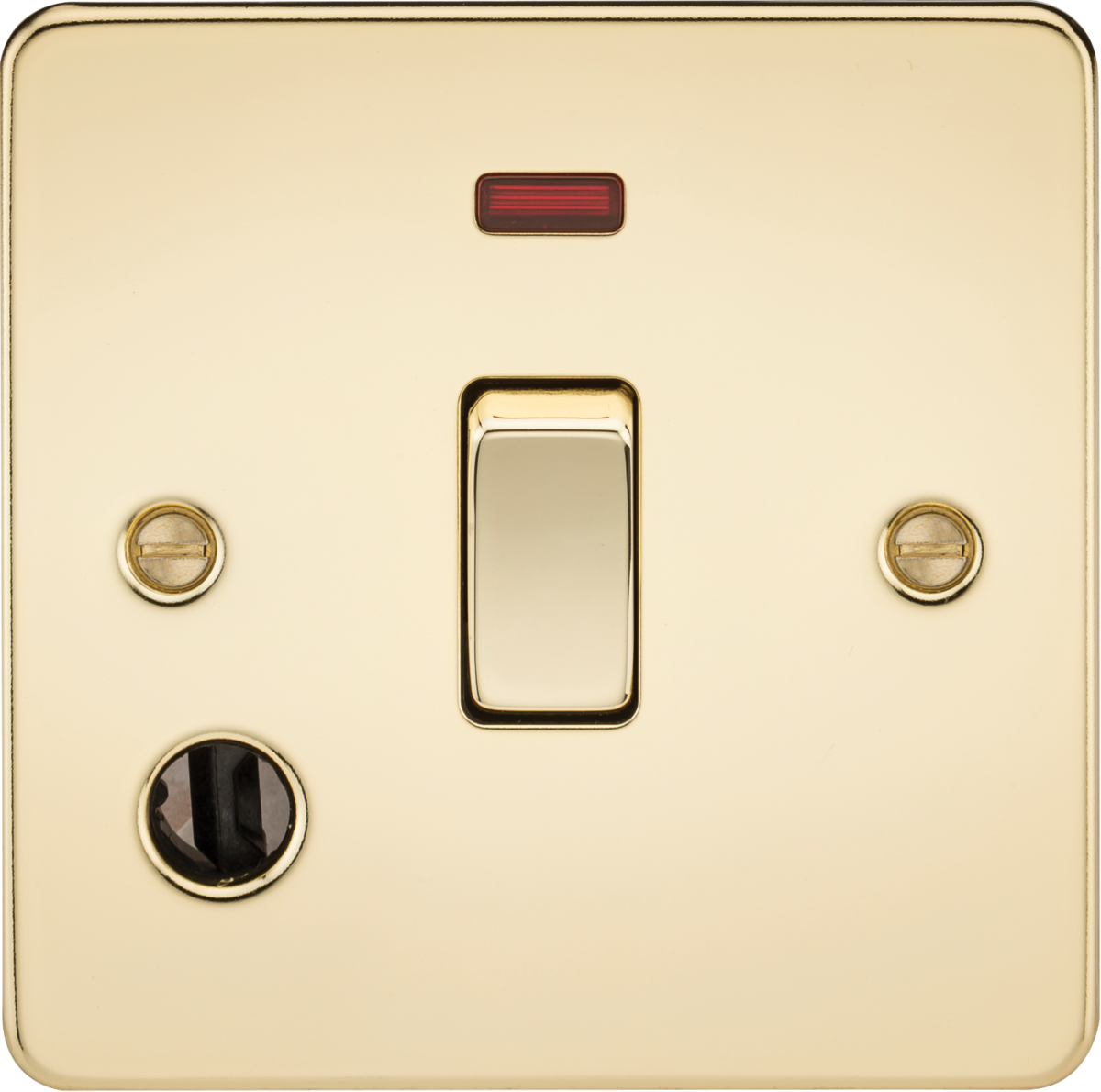 20A 1G DP Switch with Neon & Flex Outlet - Polished Brass