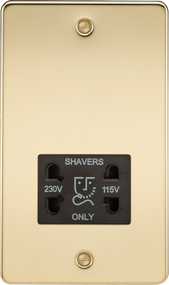 115/230V Dual Voltage Shaver Socket - Polished Brass with Black Insert