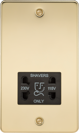 115/230V Dual Voltage Shaver Socket - Polished Brass with Black Insert