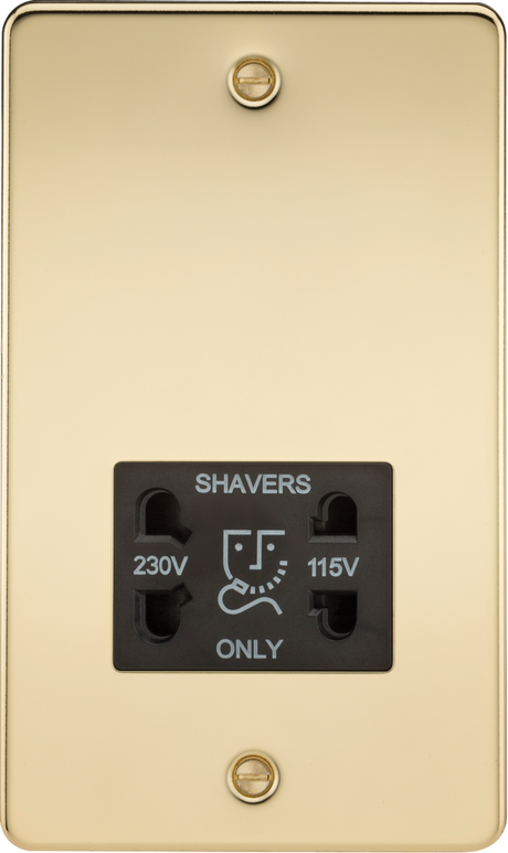 115/230V Dual Voltage Shaver Socket - Polished Brass with Black Insert