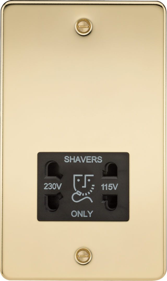 115/230V Dual Voltage Shaver Socket - Polished Brass with Black Insert