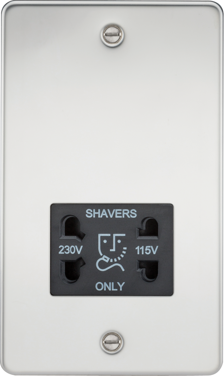115/230V Dual Voltage Shaver Socket - Polished Chrome with Black Insert