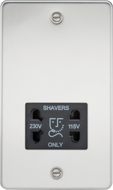 115/230V Dual Voltage Shaver Socket - Polished Chrome with Black Insert