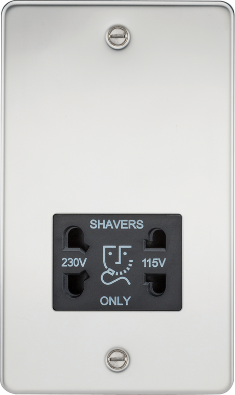 115/230V Dual Voltage Shaver Socket - Polished Chrome with Black Insert