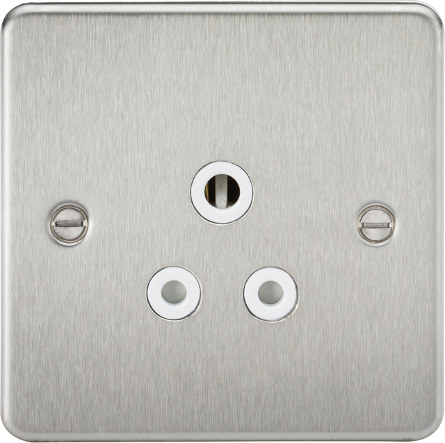 5A Unswitched Socket - Brushed Chrome with White Insert