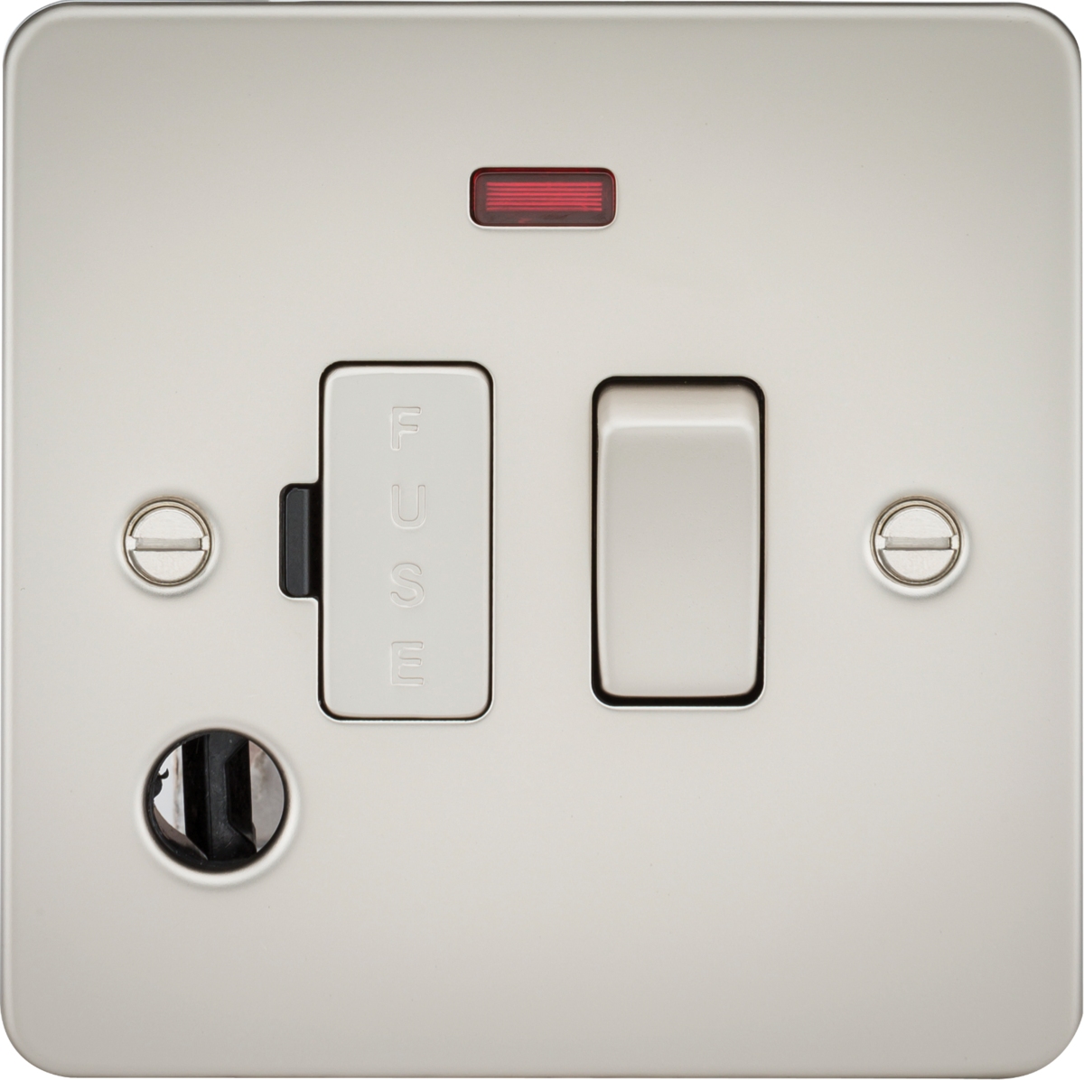 Flat Plate 13A Switched Fused Spur Unit with Neon Indicator and Flex Outlet - Pearl