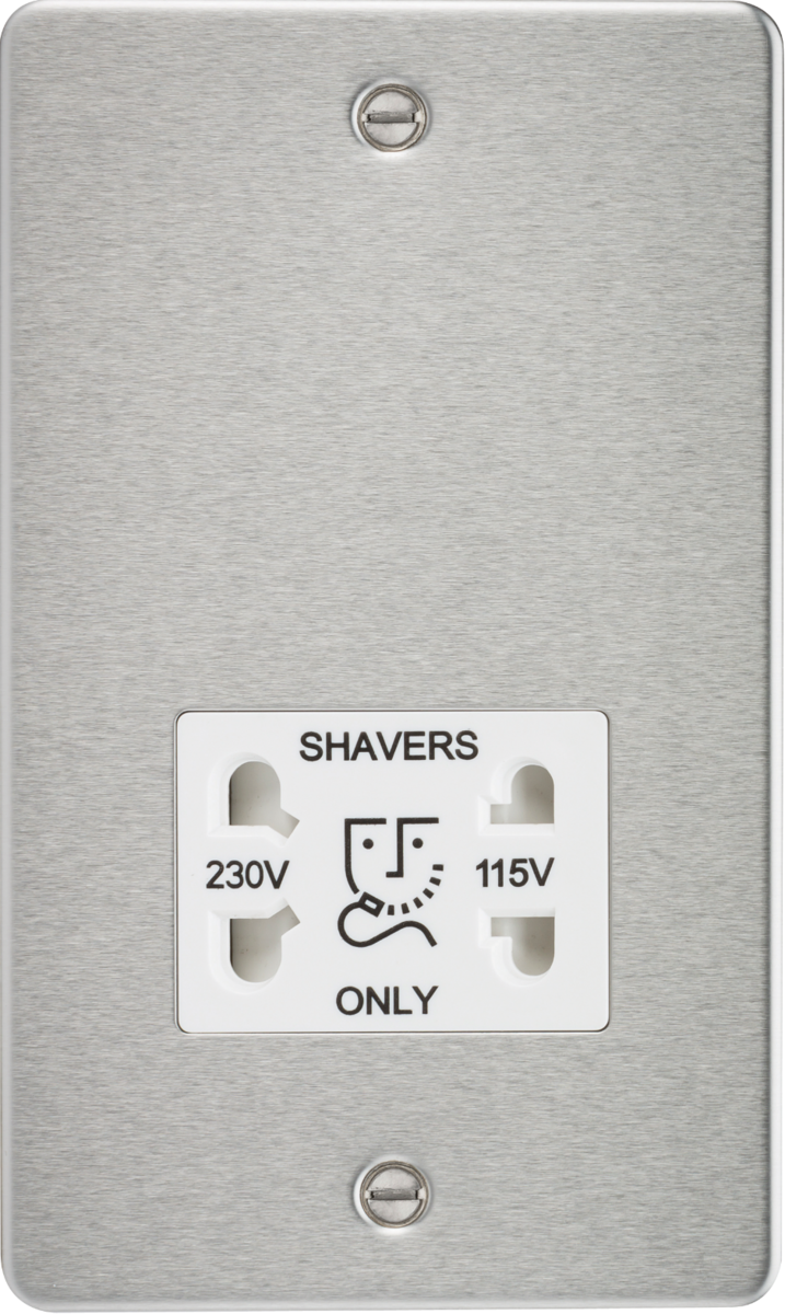 Brushed Chrome Dual Voltage Shaver Socket with White Insert - FP8900BCW