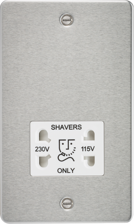 Brushed Chrome Dual Voltage Shaver Socket with White Insert - FP8900BCW