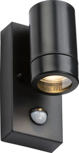 EAMON - 230V IP44 GU10 Polycarbonate Single Wall Light with PIR - Black