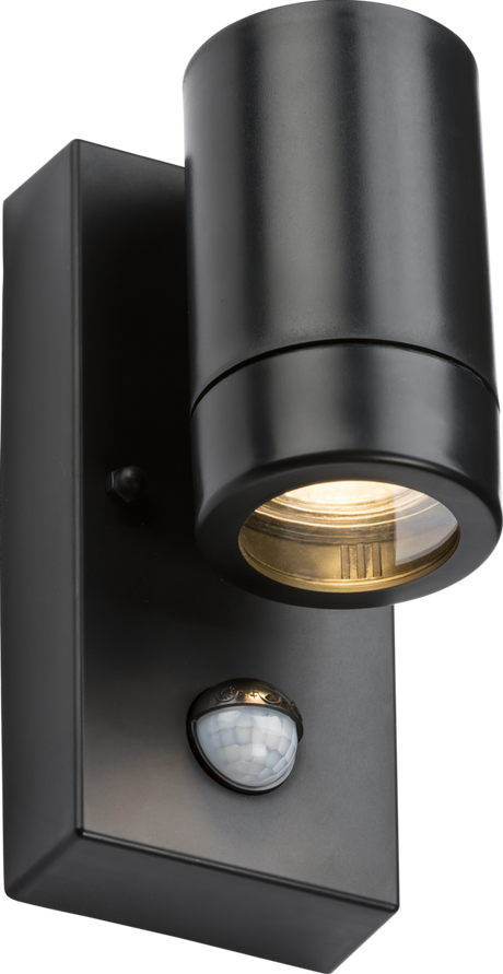 EAMON - 230V IP44 GU10 Polycarbonate Single Wall Light with PIR - Black