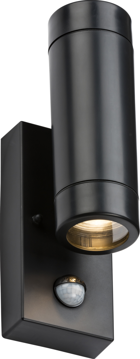 EAMON 230V IP44 GU10 Polycarbonate Up/Down Wall Light with PIR - Black