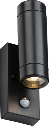 EAMON 230V IP44 GU10 Polycarbonate Up/Down Wall Light with PIR - Black