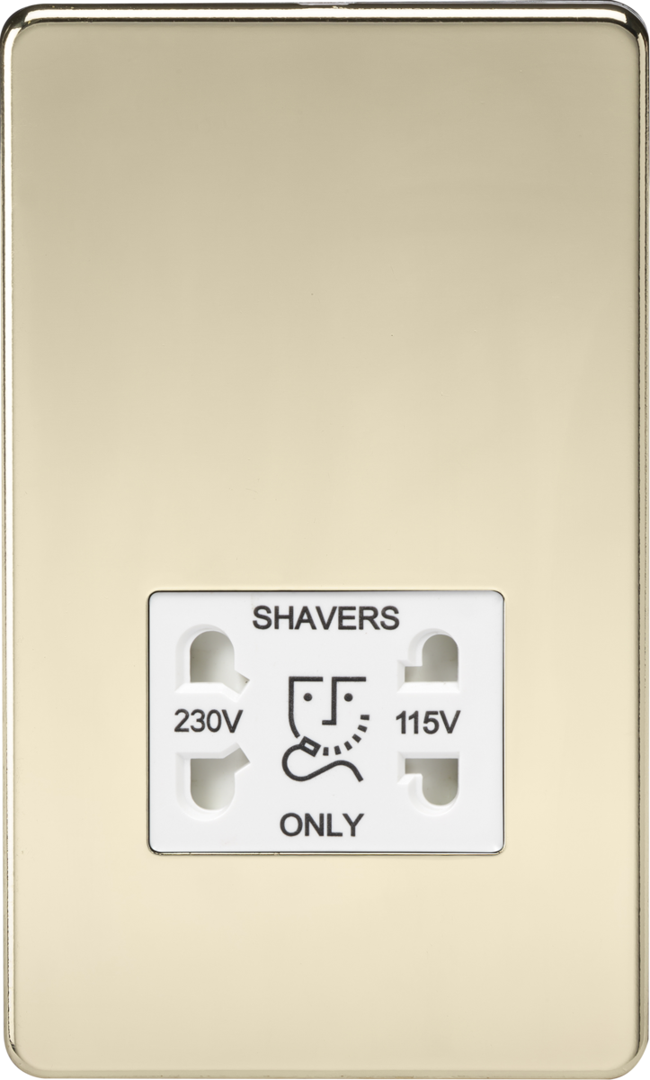 115V/230V Dual Voltage Shaver Socket - Polished Brass with White Insert