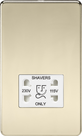 115V/230V Dual Voltage Shaver Socket - Polished Brass with White Insert