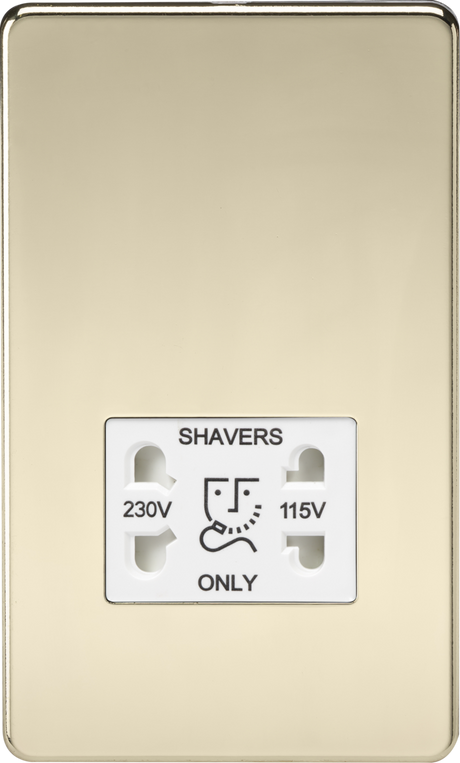 115V/230V Dual Voltage Shaver Socket - Polished Brass with White Insert
