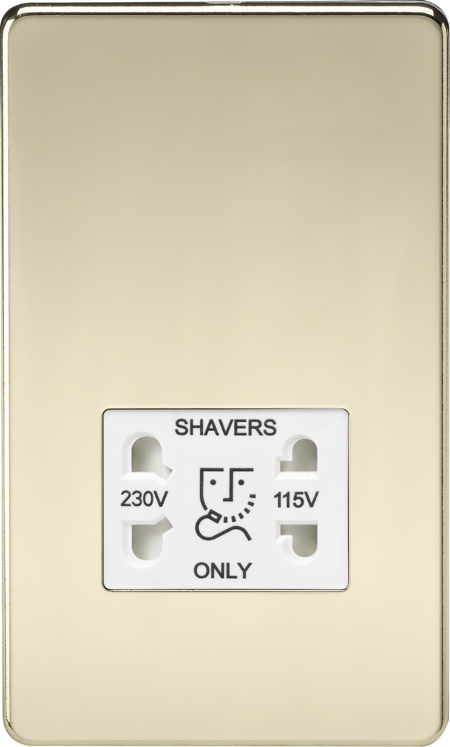 115V/230V Dual Voltage Shaver Socket - Polished Brass with White Insert