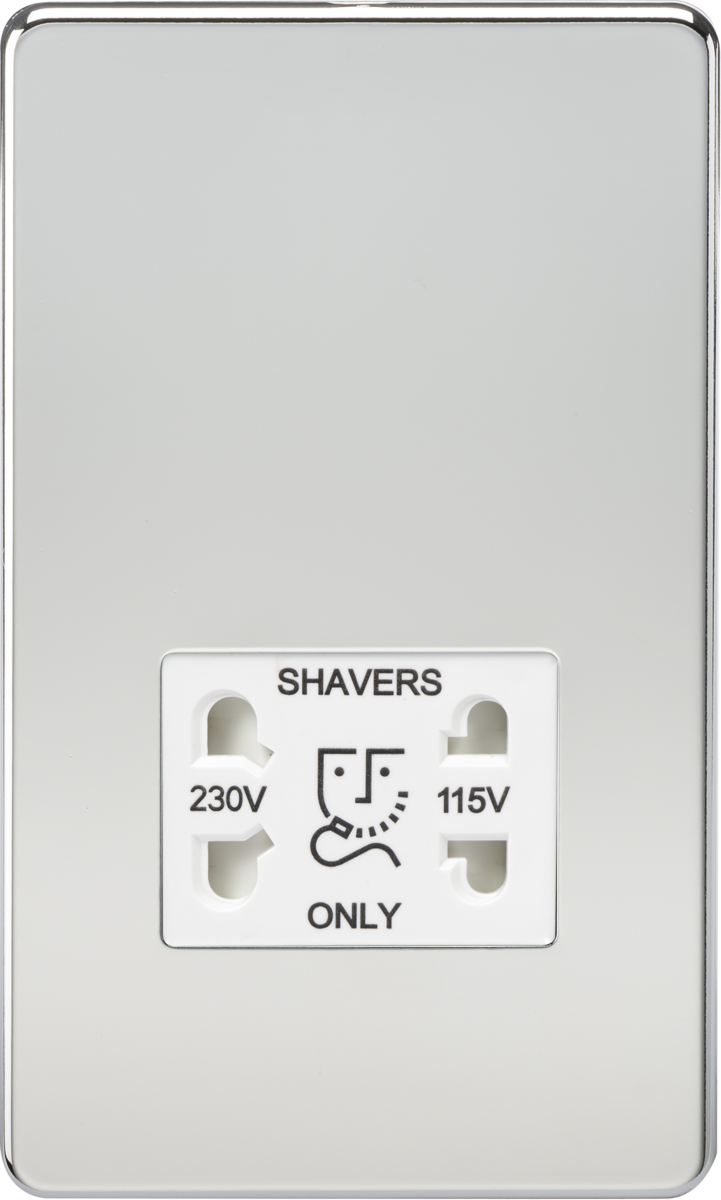 115V/230V Dual Voltage Shaver Socket - Polished Chrome with White Insert