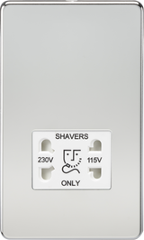 115V/230V Dual Voltage Shaver Socket - Polished Chrome with White Insert