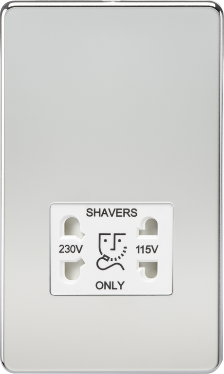 115V/230V Dual Voltage Shaver Socket - Polished Chrome with White Insert