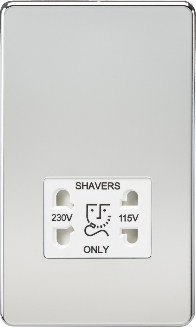 115V/230V Dual Voltage Shaver Socket - Polished Chrome with White Insert