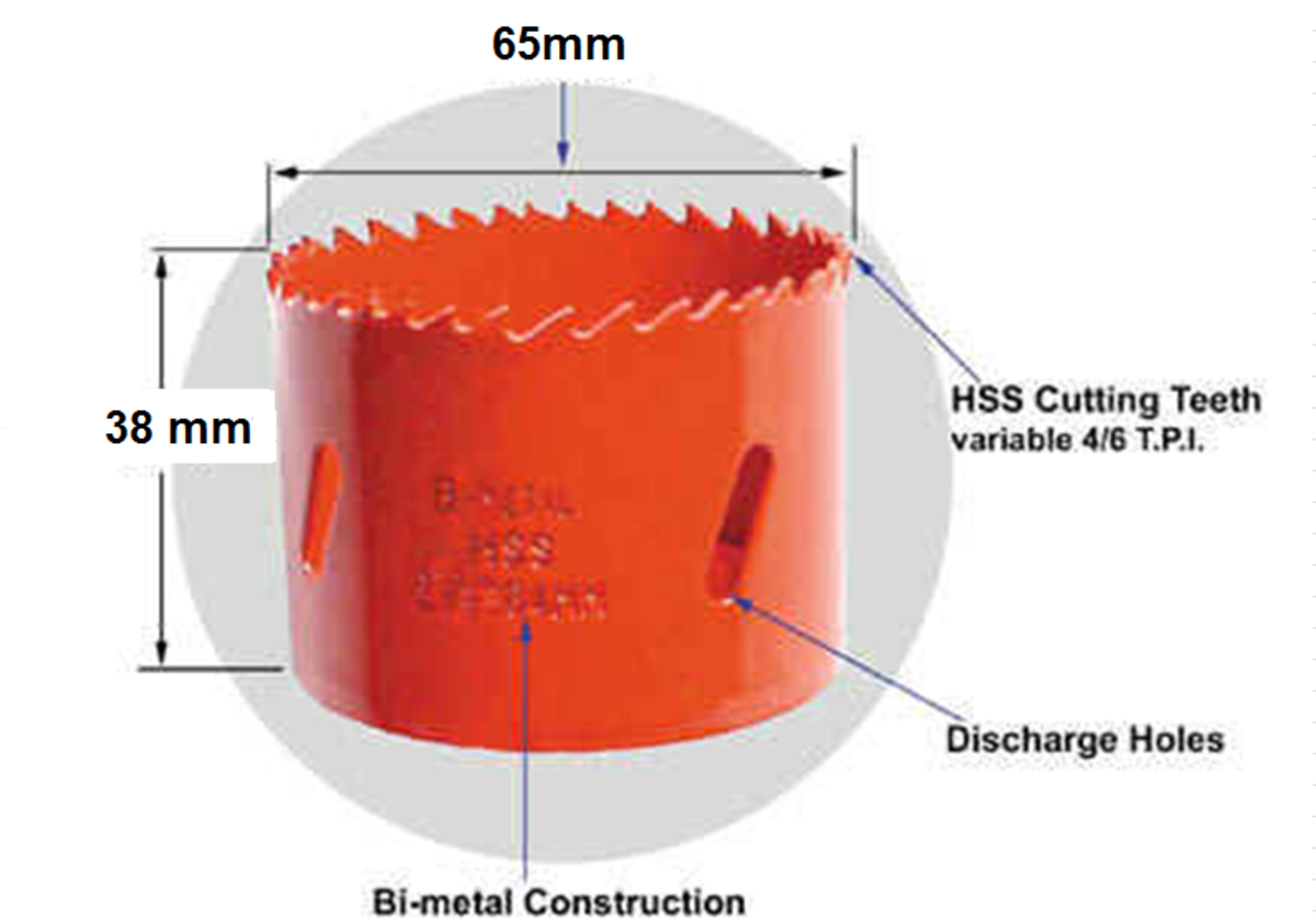 65mm Bi-metal Holesaw with Yellow Finish