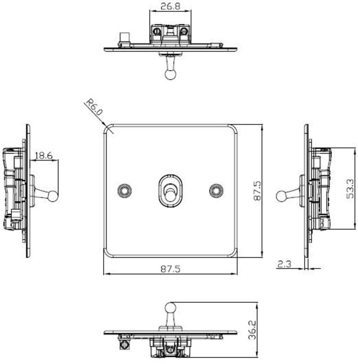 10AX 1G 2-way Toggle Switch - Polished Brass side view
