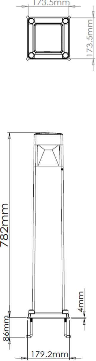 230V IP65 10W LED Polycarbonate Bollard Side View