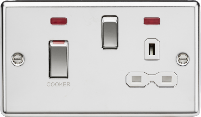 Polished Chrome 45A DP Switch & 13A Socket with Neons